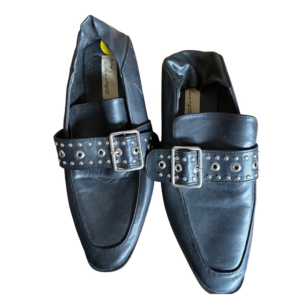 Vintage Havana Maureen Loafers Black Studded Buckle Square Toe 9